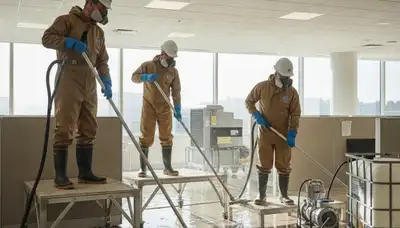 Clovis, CA water damage restoration team cleaning up burst pipe damage in a home
