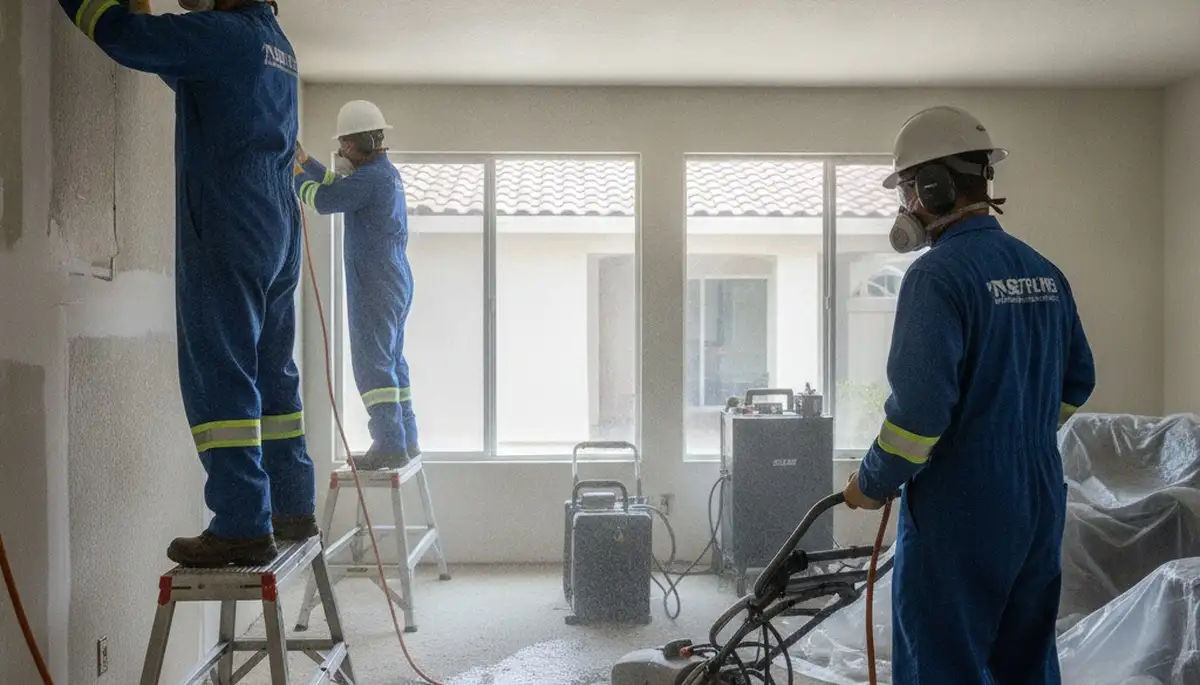 Water damage restoration team in Clovis, CA inspecting water damage at a residential property