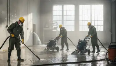 Water extraction team removing standing water from a Clovis, CA home to prevent damage
